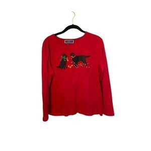 Karen Scott women’s long sleeve, red black lab dog T-shirt, size large ￼